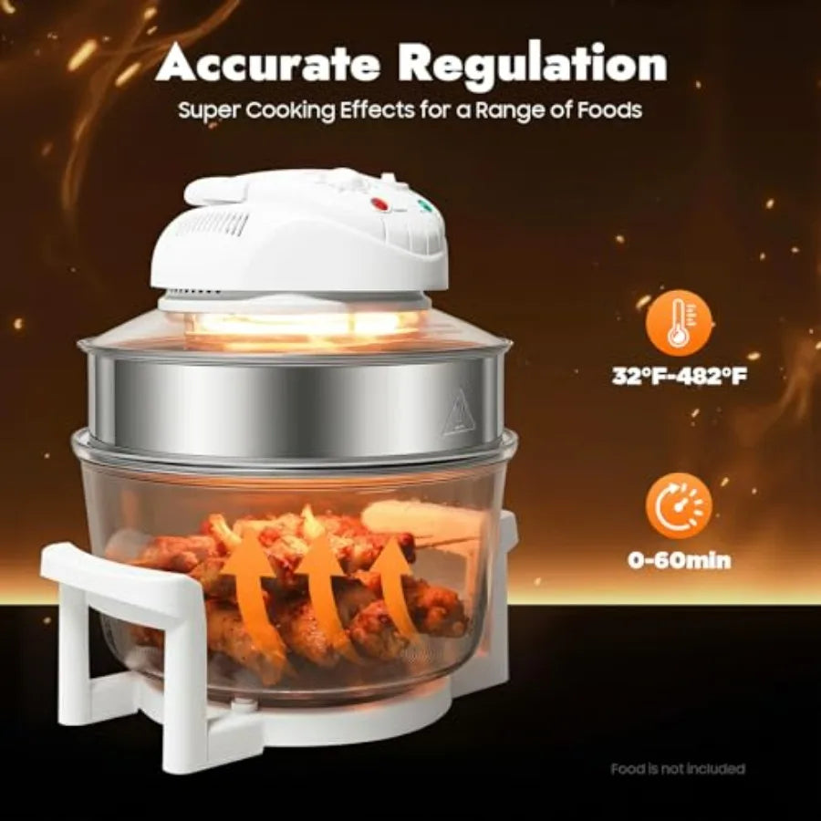 Extra Large Glass Turbo Air Fryer 17.96Qt 360 Viewable with Expansion Ring 1200W-1400W Electric Oven with Grill for Home Kitche