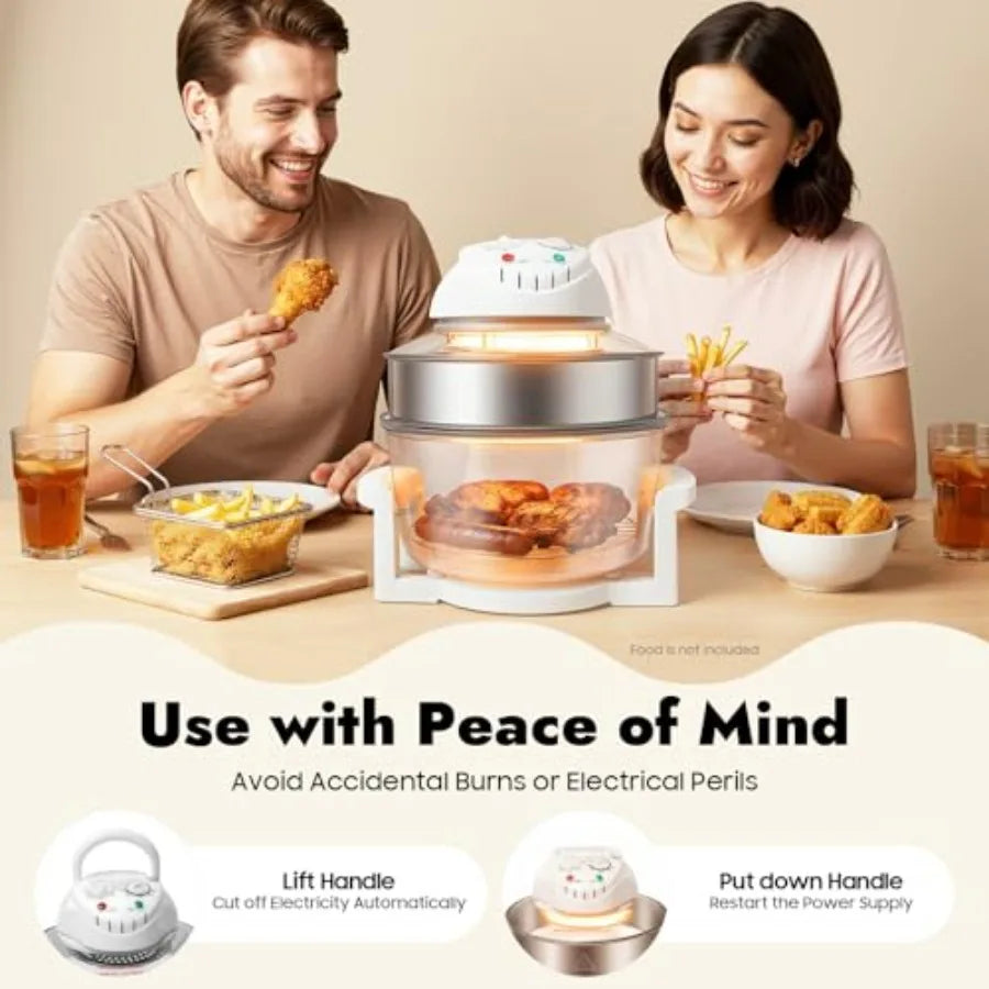 Extra Large Glass Turbo Air Fryer 17.96Qt 360 Viewable with Expansion Ring 1200W-1400W Electric Oven with Grill for Home Kitche