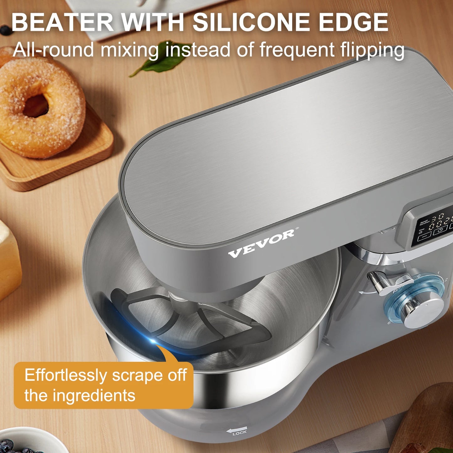 SucceBuy Stand Mixer Electric Dough Mixer with 6 Speeds LCD Screen Timing 5.8 Qt Stainless Steel Bowl Dough Hook Flat Beater