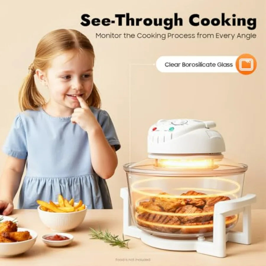 Extra Large Glass Turbo Air Fryer 17.96Qt 360 Viewable with Expansion Ring 1200W-1400W Electric Oven with Grill for Home Kitche
