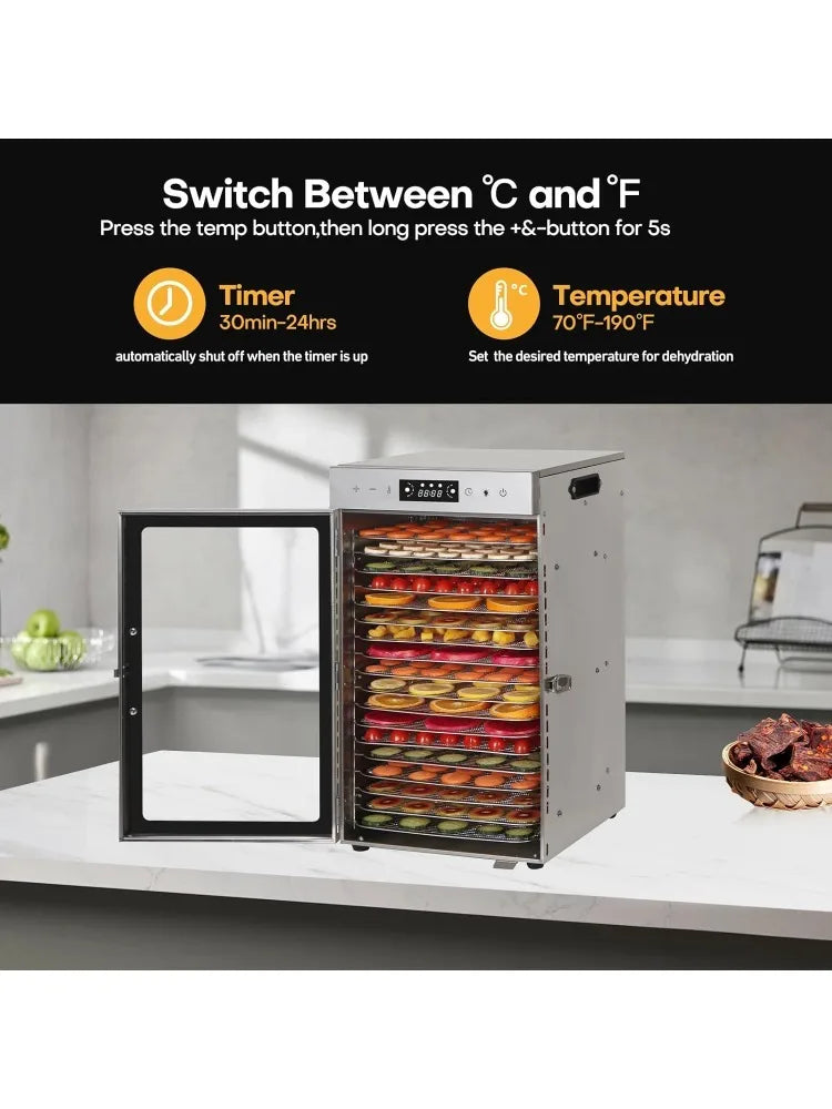 Machine, Dehydrators for Jerky, Stainless Steel Dehydrater for Fruits, Vegetables, Herbs, Mushroom, Dog T