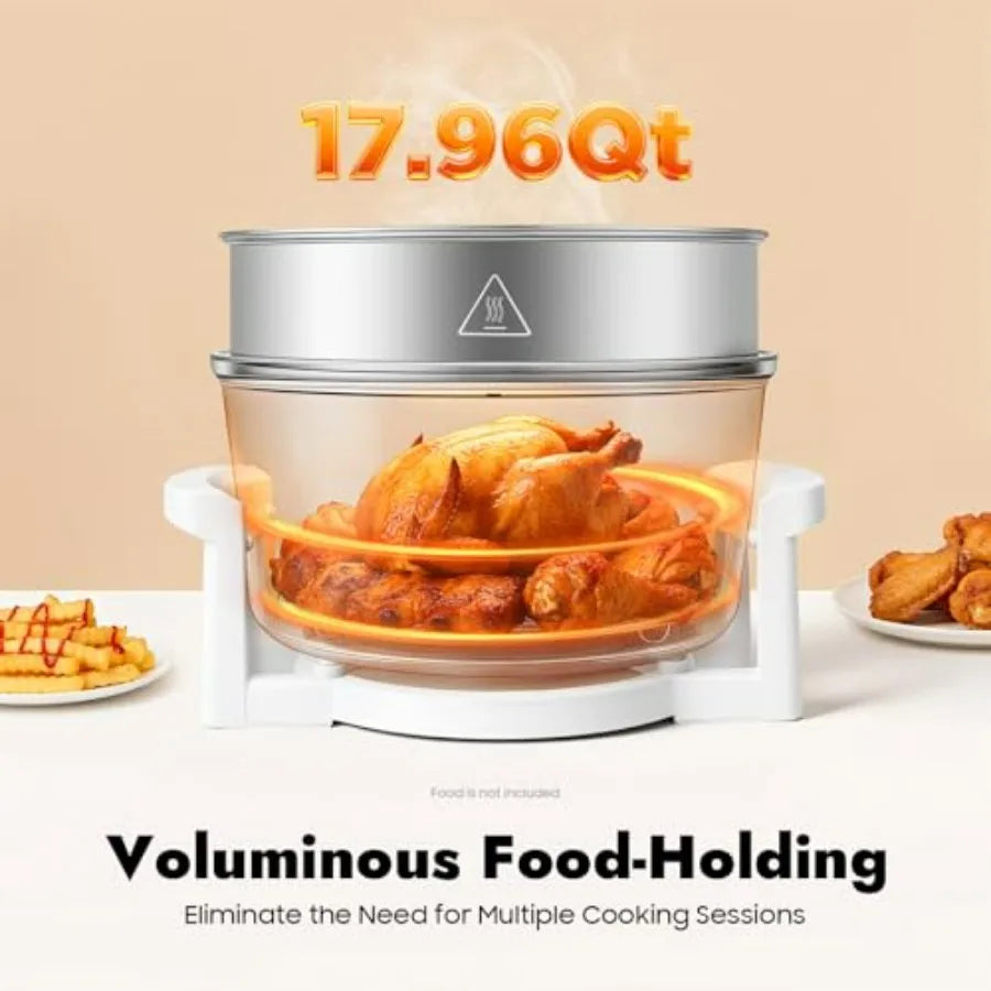 Extra Large Glass Turbo Air Fryer 17.96Qt 360 Viewable with Expansion Ring 1200W-1400W Electric Oven with Grill for Home Kitche