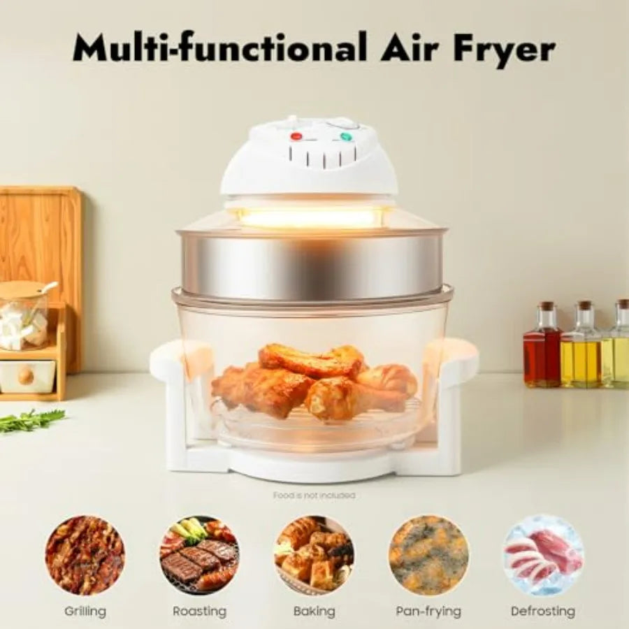 Extra Large Glass Turbo Air Fryer 17.96Qt 360 Viewable with Expansion Ring 1200W-1400W Electric Oven with Grill for Home Kitche